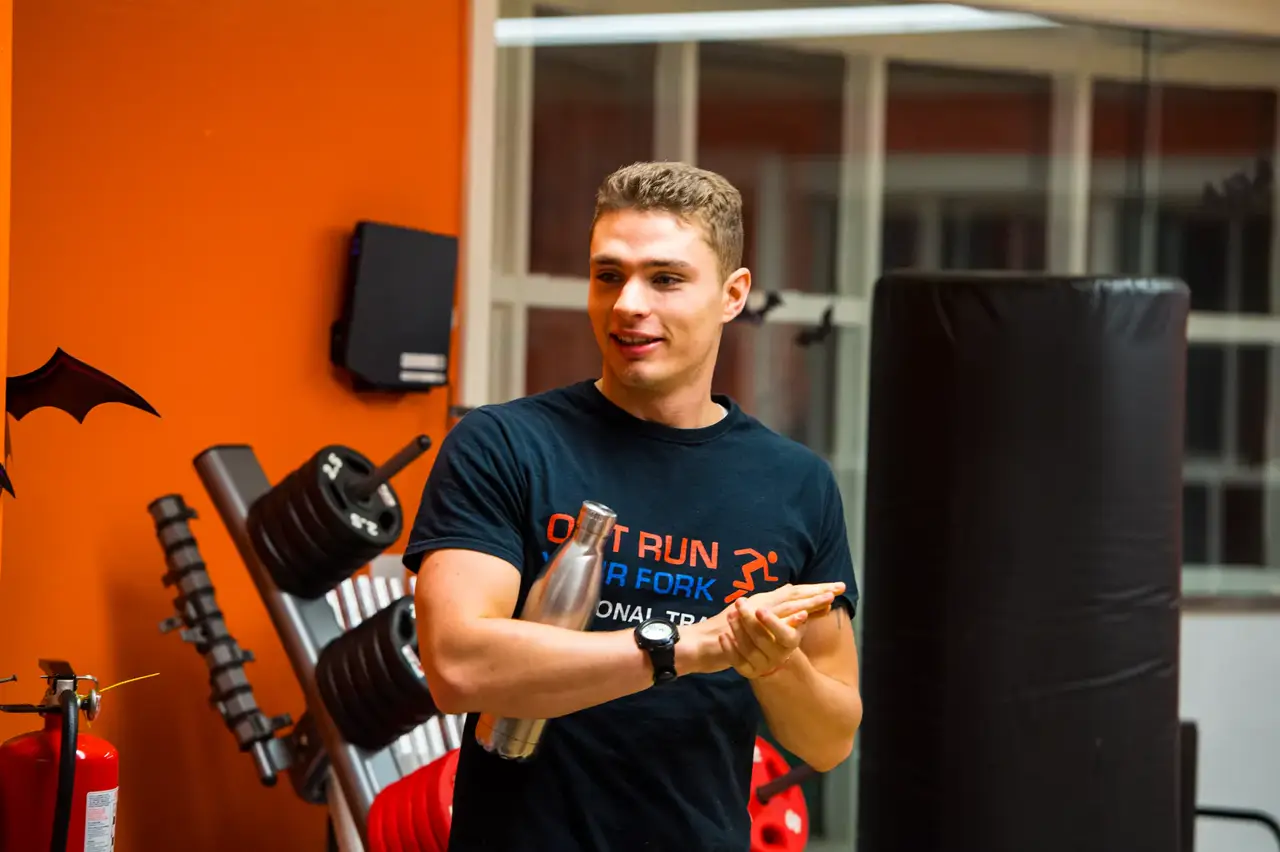 An Out Run Your Fork trainer in the studio